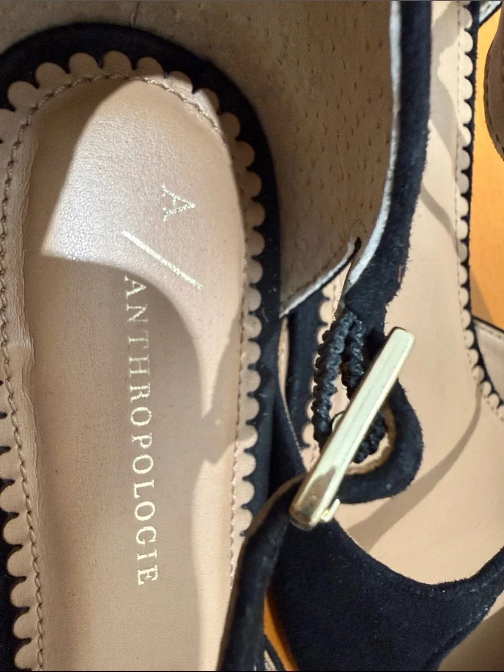 Anthropologie Black Pointed Suede Flats
